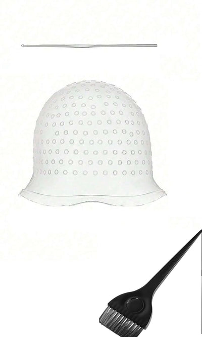 Silicone Hair Highlight Cap, Reusable Pre-Punched Dyeing Cap with Hook and Dye Brush