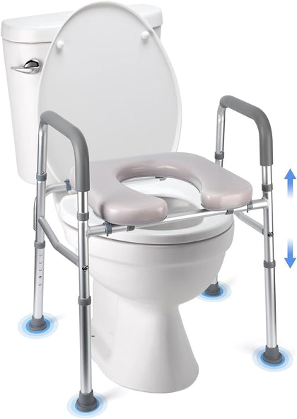Raised Toilet Seat, 350LB Stand Alone Homecare Commode Bathroom Assist Frame for Elderly, Handicapped, Disabled