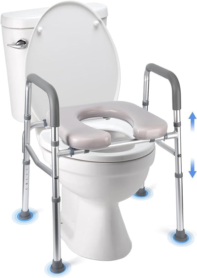 Raised Toilet Seat, 350LB Stand Alone Homecare Commode Bathroom Assist Frame for Elderly, Handicapped, Disabled