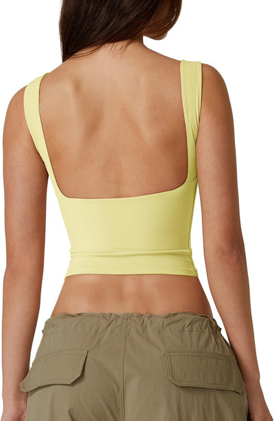 Women's Sexy Open Back Sleeveless Crop Tank High Neck Slim Fit Cropped Tee Shirt Y2k Tops