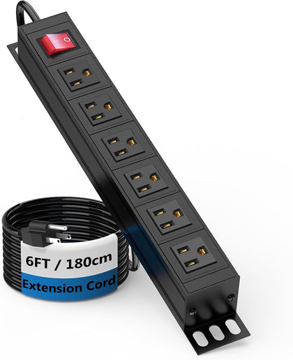 6 Outlet Power Strip, Metal Mountable Power Strip, Heavy Duty Wall Mount Power Outlet for Commercial, Industrial