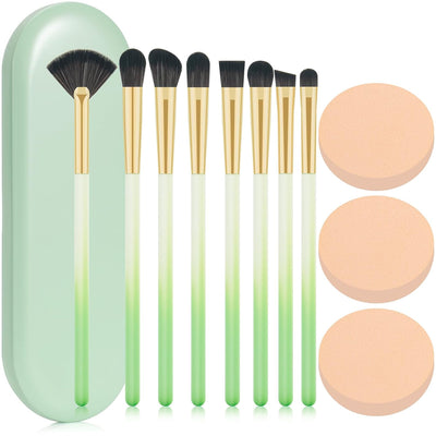 Eye Makeup Brush Set, 8 Pcs Update Synthetic Eyeshadow Brush Angled Eyebrow Brush Lip Brush with 3Pcs Powder Puffs