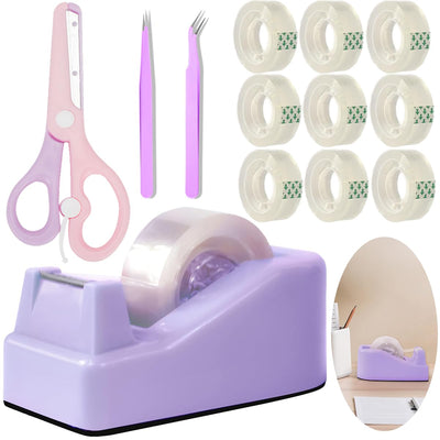 Desktop Tape Dispenser Kits with Weighted Nonskid Base Tape Dispenser- Includes 9 Rolls of Transparent Tape(0.71 Inch