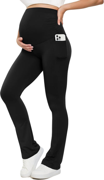 Creamlush Maternity Flare Leggings with Pockets Over Belly S-2XL