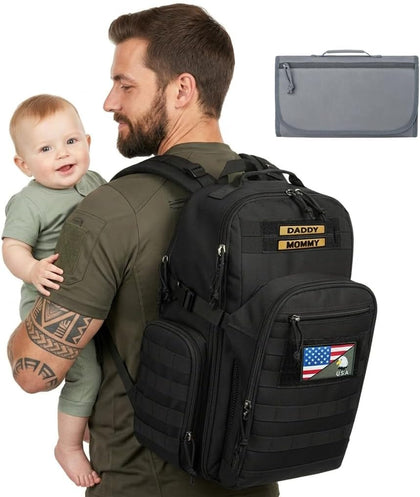 Military Diaper Bag for Dad: Tactical Design with Changing Pad & Daddy Patches - Pride Solution for Veteran Fathers