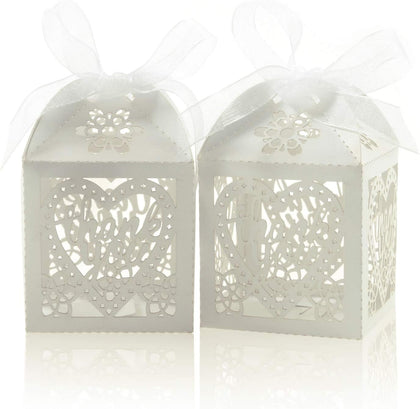 Laser Cut Boxes, 100pcs Thank You Gift Boxes Wedding Party Favor Boxes Lace Candy Boxes for Wedding Bridal Shower