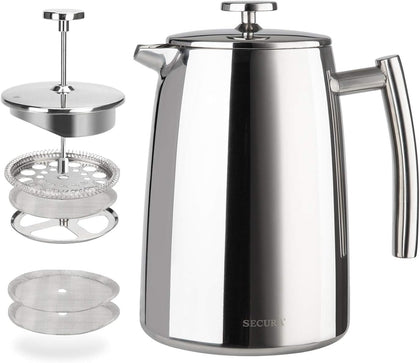 French Press Coffee Maker, 34-Ounce, 304 Stainless Steel Insulated Coffee Press with Extra Screen