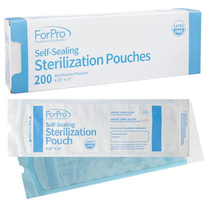 Self-Sealing Sterilization Pouches, Latex-Free, Color Changing Indicator, 4.25" W x 12" L, 200-Count | for Tool