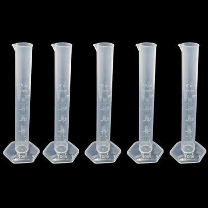 5PCS 10ml Measuring Cylinder, Plastic Transparent Graduated Cylinder, Science Test Tube Flask, 2-Sided Bule Measuring