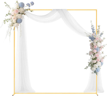 Arch Backdrop Stand, 6.6 x 6.6 ft, Stable Structure, Easy Assembly, Square Gold Metal Arch Backdrop Stand for