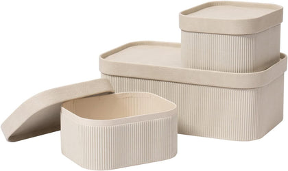 Decorative Storage Boxes with Lids Faux Leather, Grey 3 Pack