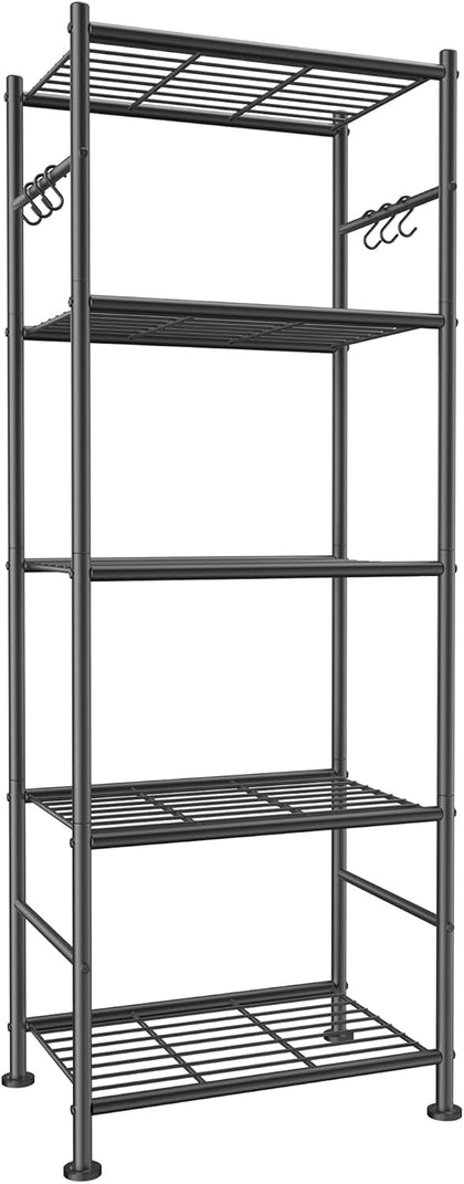 Storage Shelves - 5-Tier Large Capacity Shelf Organizer with Hooks, Heavy-Duty Garage Shelving with Leveling Feet