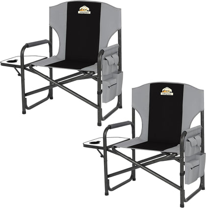 Oversized Directors Camping Chairs, 2 Pack, 600 lb, Black | Heavy duty outdoor chairs for adults, 28" wide seat