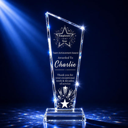 Customizable Crystal Award Trophy with Company Logo Text & Employee Name