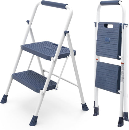 2 Step Ladder, 800lbs Folding Step Stool with Wide Anti-Slip Pedal, Sturdy Ladder, Convenient Handrail, Lightweight