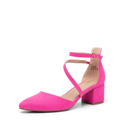 Women's Dress Shoes Block Heels Pumps,Hot Pink-Suede,8.5