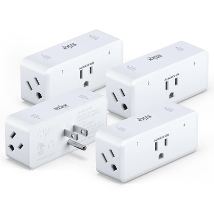 Smart Plug 4-Pack, Side 3-Outlet Extender, Compatible with Google & Alexa, No Hub Required, WiFi Plugs