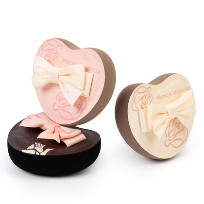 Heart-Shaped Makeup Sponge,Firm Bounce Rubycell, Foundation Sponge with Bow Tie Strap, for Precision Blending of