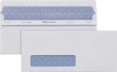 100% Recycled Lift Press(TM) Window Envelopes, #10 (4 1/8in. x 9 1/2in.), White, Pack Of 500, 76171