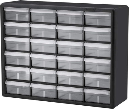 24-Drawer Plastic Storage Cabinet, 20"W x 6"D x 16"H, Black