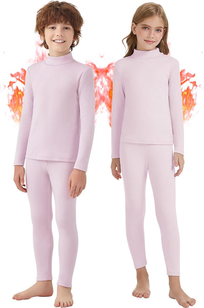 Unisex Kids Thermal Underwear Fleece Lined Long Johns Set Winter Base Layer for Skiing Top Bottom Warm Set Boys Girls