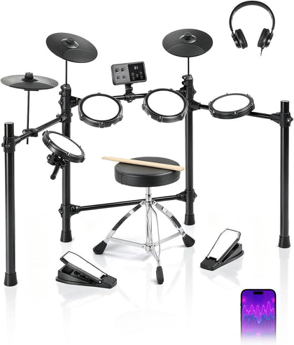 Electric Drum Set with USB MIDI, Full Kit for Adults (Compact) | Quiet Mesh Drum, Full Rubber Cymbals, 150 Sounds, 10