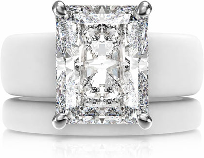 Silicone Ring with Stone and Thin Band Set - Emerald Cut Cubic Zirconia Engagement Ring for Women - Rubber Wedding