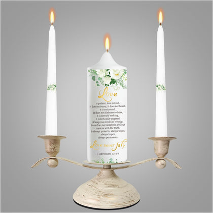 Unity Wedding Candles Ceremony Set with Holder, Stable Rustic Unity Candle Stand, Christian Unity Wedding Candle Set