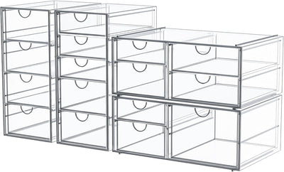 Makeup Organizer Storage With 16 Drawers, 4 Pcs Desktop Office Supplies, Desk Organizers, Clear Accessories