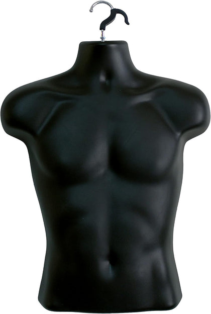 Black Male Mannequin Torso Hollow Back Body Stackable Dress Form with Hanging Hooks for Tshirt Display, Countertop
