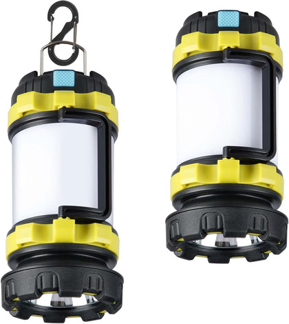 2 Pack Camping Lantern, Outdoor LED Camping Light, Rechargeable Flashlights with 1000LM, 6 Modes, IPX5 Waterproof