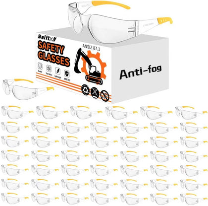 Anti Fog Wraparound Safety Glasses Bulk, ANSI Z87.1 Certified for Construction, Yard Work, Laboratories