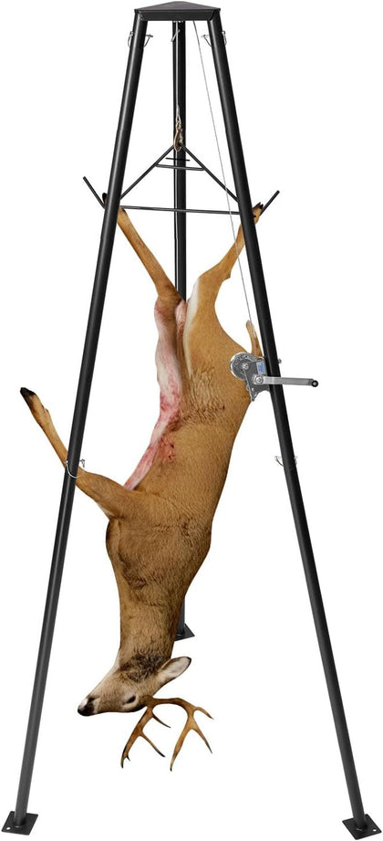 Tripod Deer Hoist, 500 lbs Load Capacity, Hunting Game Hoist Winch Lift with Gambrel & Manual Winch, Hunting Game