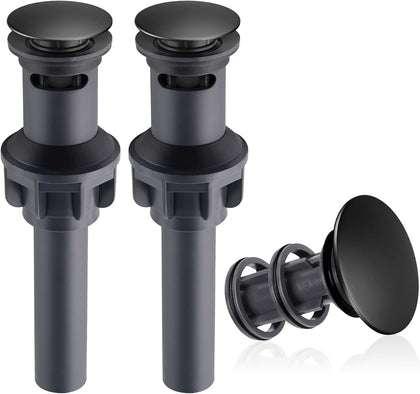 2 Pack Universal Bathroom Sink Drain Stopper, Pop Up Drain Strainer with Overflow, Push and Seal Sink Plug with