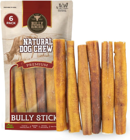 Premium (6" Jumbo - 6 Pack) Odor-Free Bully Sticks for Medium & Large Dogs - Consistently Sized, Long Lasting Chews