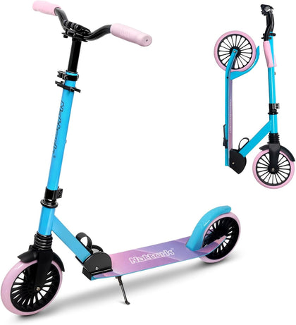 Kick Scooter for Age 6+ Kids Teens Adults, Max Load 240 LBS, Adjustable Height Foldable with 8" Large Wheels