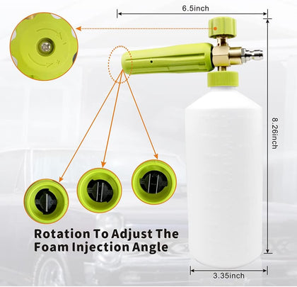 Foam Cannon 1 L Bottle Car Wash Snow Foam Lance with 1/4" Quick Connector Pressure Power Jet Washer Quick Release