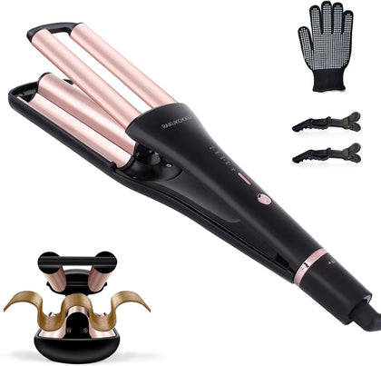 4 in 1 Crimper Hair Tool - Adjustable Hair Waver for 4 Wavy Styles | Beach Waves Curling Iron with 3 Ceramic Barrels