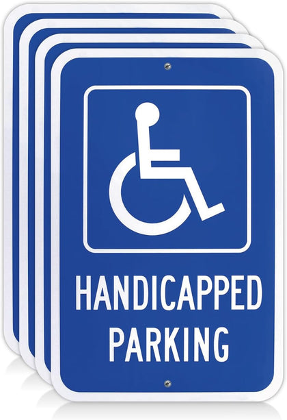 4-Pack Handicapped Parking Sign 12x18 Engineer Grade Aluminum | Engineer Grade - Rust Free - Weatherproof - UV Coated