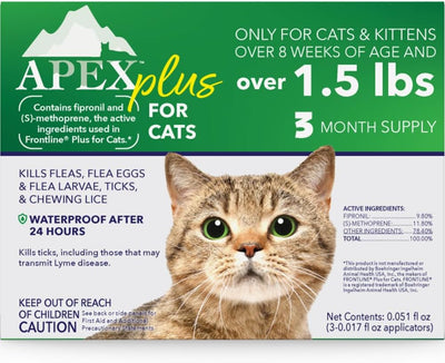 Apex Plus Flea & Tick Prevention Drops for Cats, 1.5+ lbs, 3-Month Supply