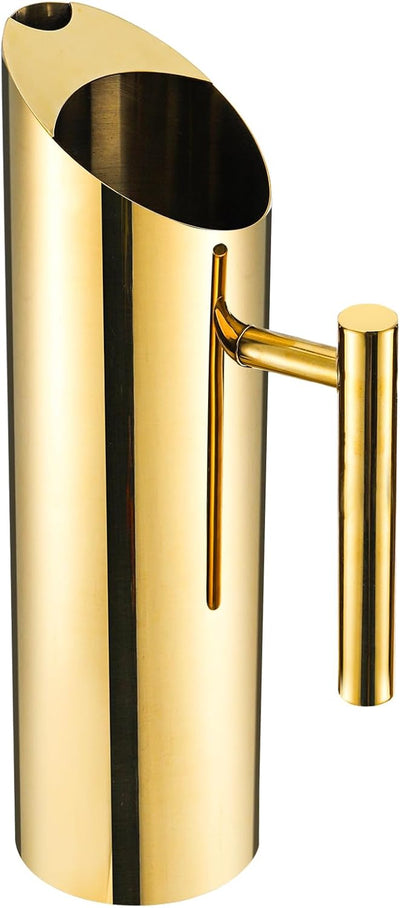 Stainless Steel Water Pitcher, 53oz/1.5L Modern Metal Pitcher with Ice Guard, Gold Carafe Drink Jug with Handle