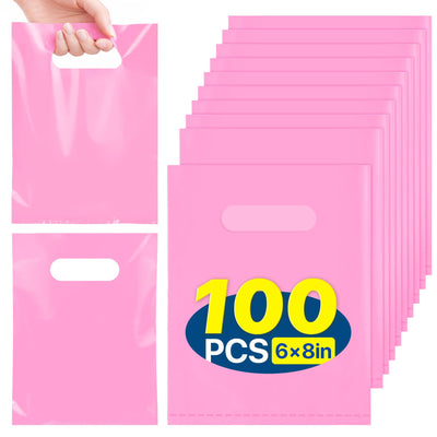 100 PCS Party Favor Goodie Bags, Small Gift Bags Pink 5.9x7.9