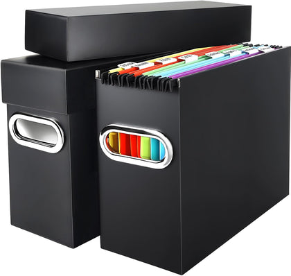 File Organizer Box with Lid & Handle, Thickened Cardboard Hanging File Folder Storage Boxes for Letter Size, Portable