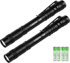 LE LED Pen Flashlights, Lightweight, Mini, Waterproof Pocket Flashlight with Clip, 2 Pack Small Flashlights for