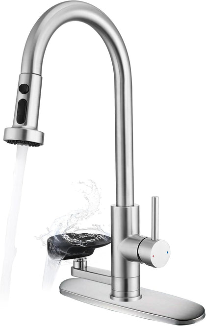 Pull Down Kitchen Faucet with Glass Rinser, 3 Spray Modes, Brushed Nickel
