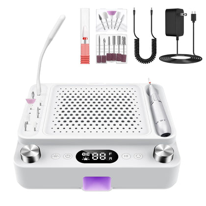 4-in-1 Nail Dust Collector,Electric Nail Drill,UV LED Lamp & Fill Light | Professional 40000 RPM Electric Nail