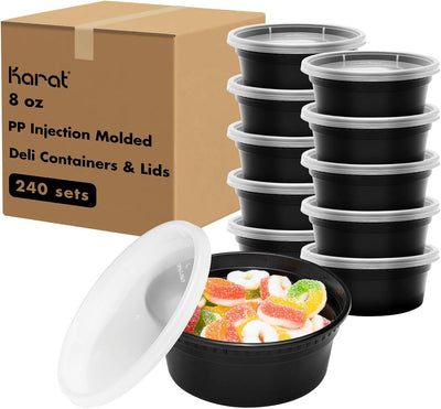 [8oz - 240 ct Black PP Injection Molded Round Deli Containers with Lids (FP-IMDC8-PPB)