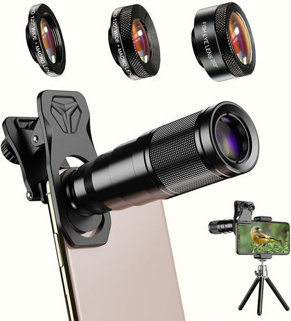 6 in 1 Phone Lens Kit - 22x Telephoto Lens, 205° Fisheye Lens, 120° Wide Angle Lens & 25X Macro Lens(Screwed