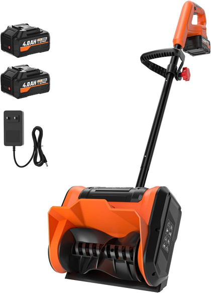 Snow Shovel Cordless, 20V | 10 Inch Electric Snow Blower with 2 X 4.0Ah Replaceable Batteries & Charger Up to 50