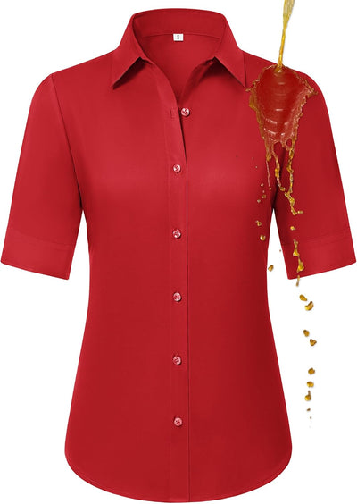Women's Short Sleeve Button Down Shirt Stain Shield Wrinkle-Free